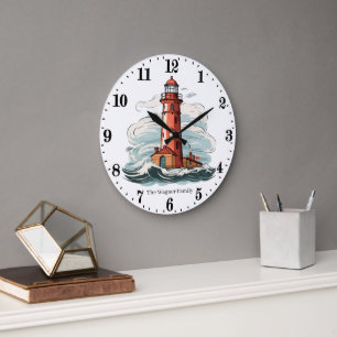 Süße Strand-Leuchtturm-Liebhaber fügen Namen hinzu Große Wanduhr