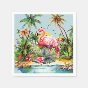 Süße Strand rosa Flamingo Liebhaber Serviette