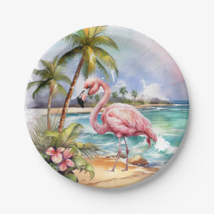 Süße Strandparty mit rosa Flamingos Pappteller