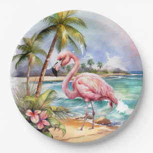 Süße Strandparty mit rosa Flamingos Pappteller