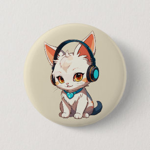 Süße stylische Katze mit Kopfhörern Button