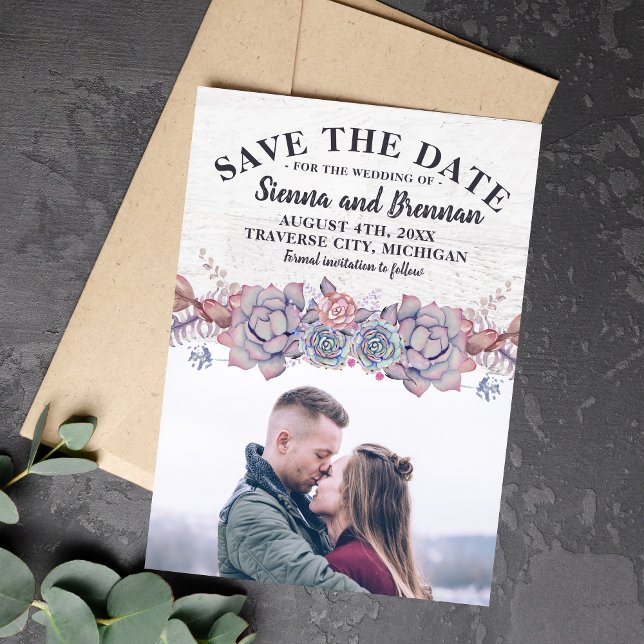 Süße Sukkulturen Rustikale Wasserfarbe Save the Da Date (Von Creator hochgeladen)