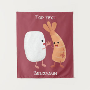 Süße Sushi-Reis-Garneelen-Freunde Cartoon  Wandteppich