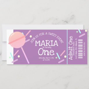 Süße Süßigkeitenbuffet-Geburtstags-Ticket-Party    Einladung