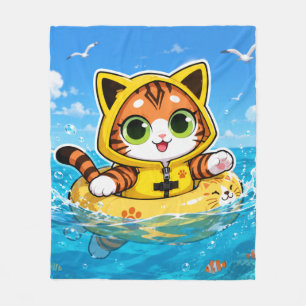 Süße Tabby-Katze in gelber Schwimmweste und Schwim Fleecedecke
