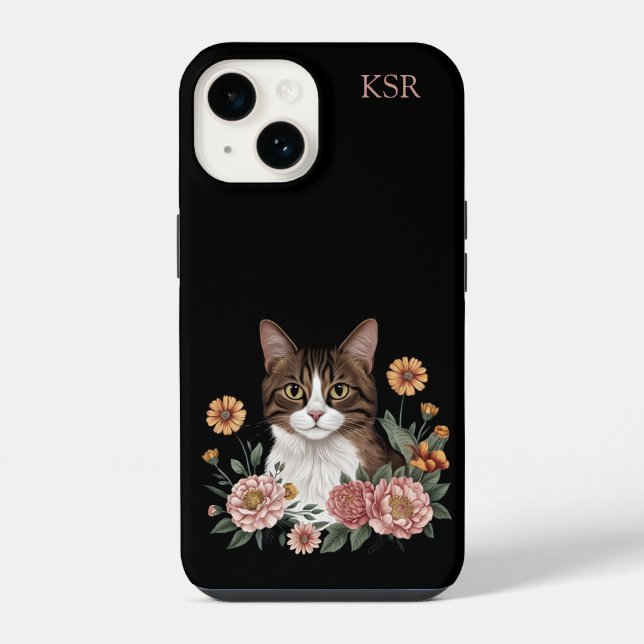Süße Tabby-Katze mit Blumen  iPhone Hülle (Rückseite)