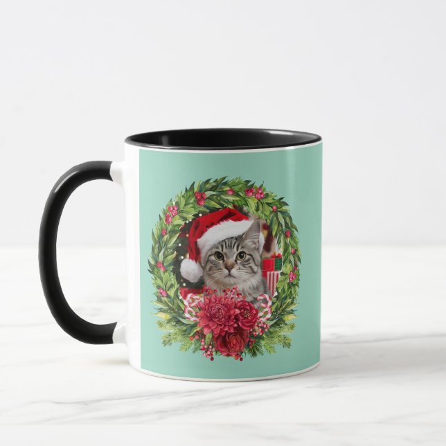 Süße Tabby-Kranz Weihnachten Tasse (Links)
