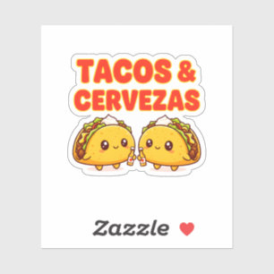 Süße Tacos & Cervezas Fiesta Cartoon-Design Aufkleber