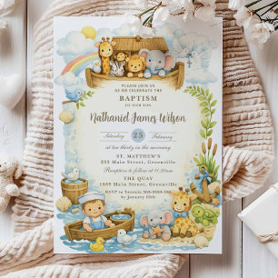 Süße Taufeinladung für Baby Jungen Noahs Arche Einladung