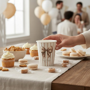 Süße Taupe-Schleifen-Baby-Shower-Feier-Papierbeche Pappbecher