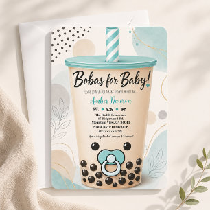Süße Teal-Boba-Baby-Party Kleine Perlen-Blasentee Einladung