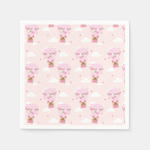 Süße Teddy-Heißluftballon-Rosa-Birthday-Servietten