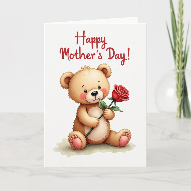Süße Teddy-Muttertag-Rosenkarte Karte (Vorderseite)