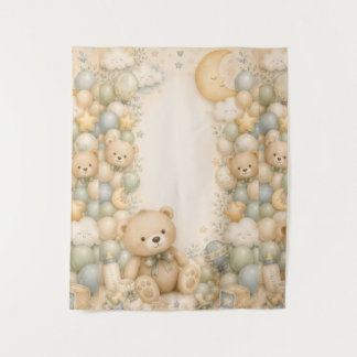 Süße Teddybär-Baby-Party-Hintergrund | Geschlechts Wandteppich