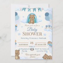 Süße Teddybär-Blaue Babyparty-Einladung