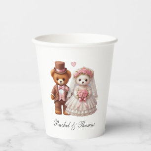 Süße Teddybär-Braut-und-Bräutigam-Hochzeit  Pappbecher