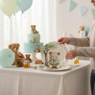 Süße Teddybär-Buchliebhaber-Baby-Shower-Party  Pappteller