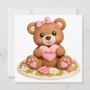 Süße Teddybär-Figur mit Namensherz Feiertagskarte
