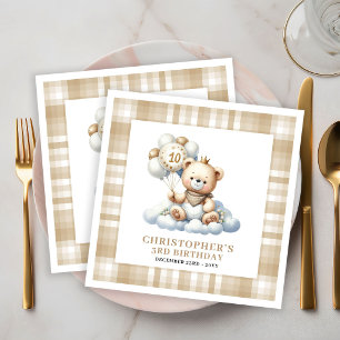 Süße Teddybär-Goldballon-Servietten zum 10. Geburt Serviette