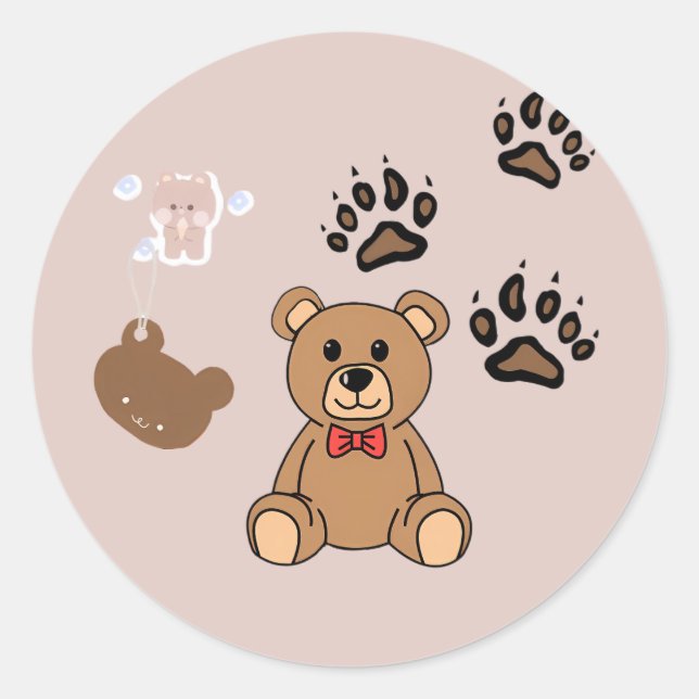 Süße Teddybär-Illustration Runder Aufkleber (Vorderseite)