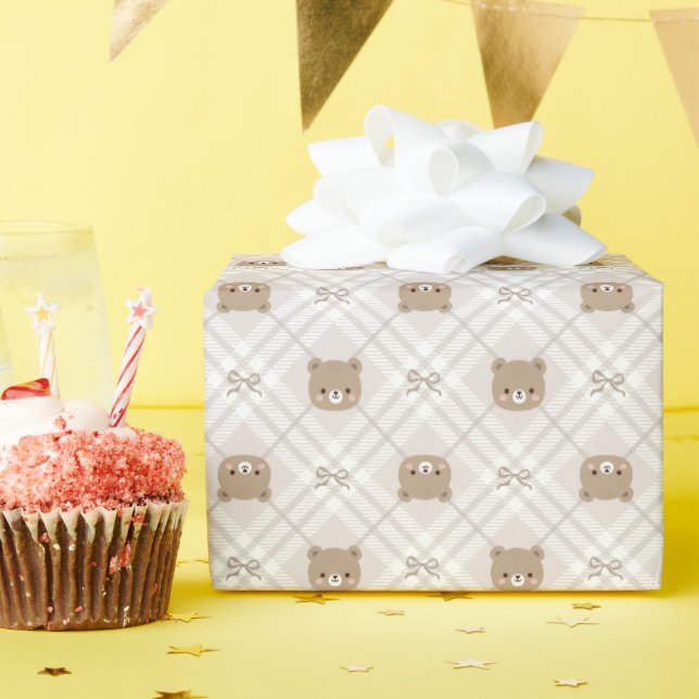 Süße Teddybär Karo-Geschenkpapierrolle Geschenkpapier (Geburtstagsparty)