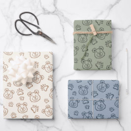 Süße Teddybär-Pfoten Moderne Boho Jungen Baby Kind Geschenkpapier Set