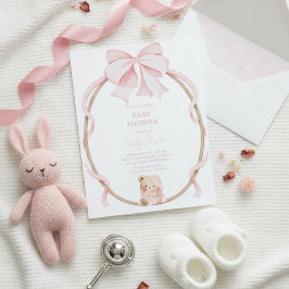 Süße Teddybär & Rosa Schleife Baby Mädchen Shower  Einladung
