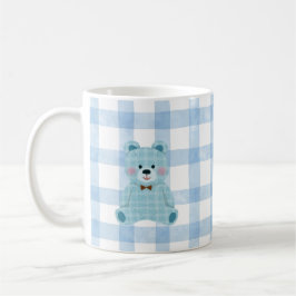Süße Teddybär-Tasse | Blau karierter Kawaii-Becher Kaffeetasse