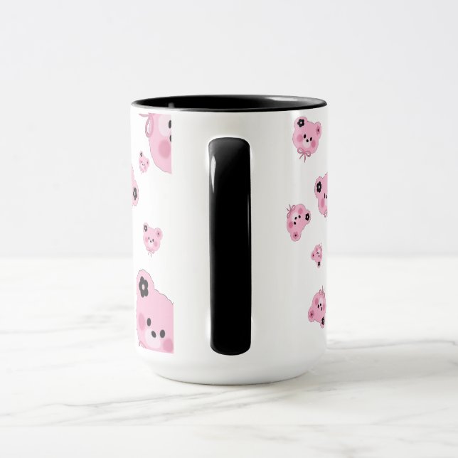 Süße Teddybär-Tasse – Rosa & schwarze Kaffeetasse (Griff)