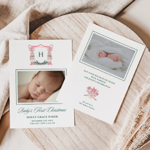 Süße Teddybär-Wappen-Baby-Erstweihnachten Feiertagskarte