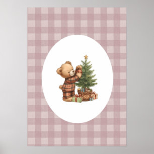 Süße Teddybär-Weihnachtskunst   Rosa-Nursery-Dekor Poster