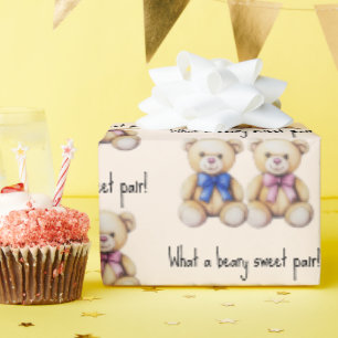 Süße Teddybären, Mädchen- und Jungen-Zwillinge Bab Geschenkpapier