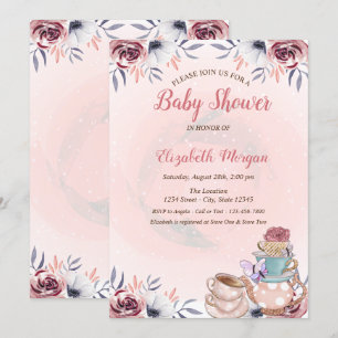 Süße Teekanne Blumen Tee-Party Baby Shower Einladung