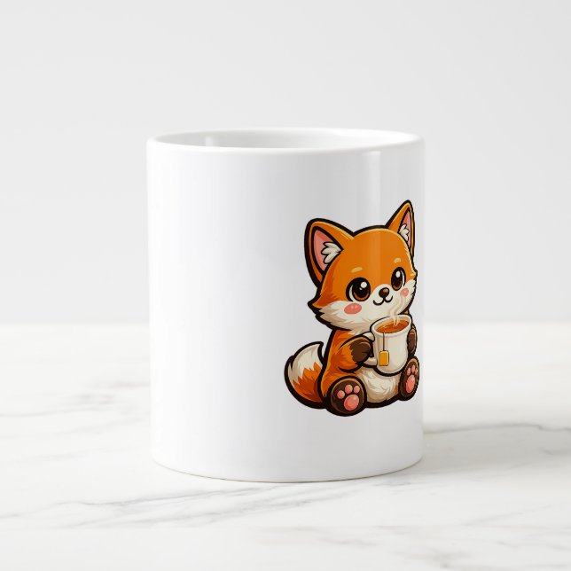 Süße Teeluchs-Illustration – Gemütlicher Fuchs bei Jumbo-Tasse (Vorderseite)