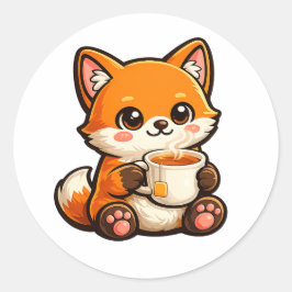 Süße Teeluchs-Illustration – Gemütlicher Fuchs bei Runder Aufkleber
