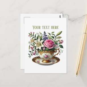Süße Teetassen-Blumen individuell anpassbar Postkarte