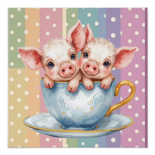 Süße Teetassen-Ferkel  Poster (Vorderseite)