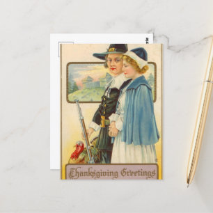 süße Thanksgiving-Pilger Vintage-Urlaubspostkarte Postkarte