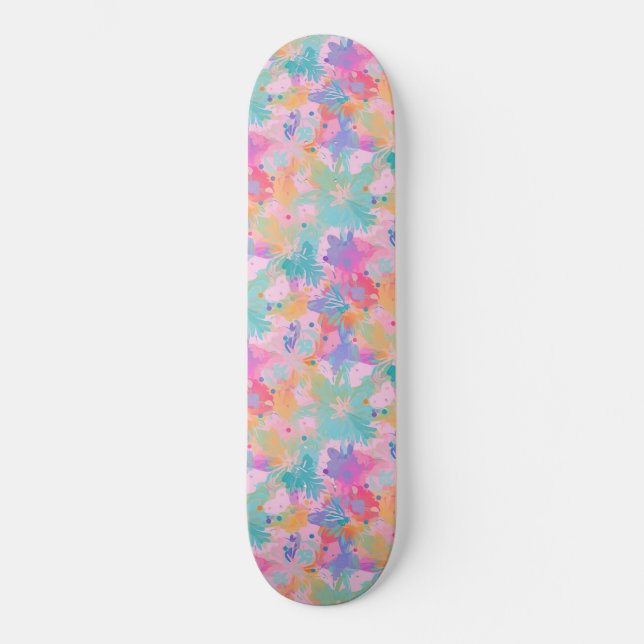 Süße Tie-Dye-Stempel Rosa Regenbogen-Blumenmuster Skateboard (Vorderseite)