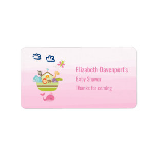 Süße Tier Ark Baby Dusche Rosa Adressaufkleber
