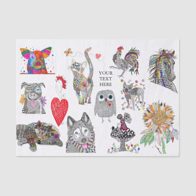 Süße Tier Assortiment Tissue Paper Seidenpapier (Vorderseite)