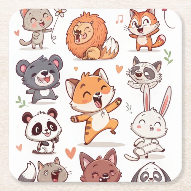 Süße Tier-Aufkleber-Tabelle Adorable CSticker Rechteckiger Pappuntersetzer (Vorderseite)