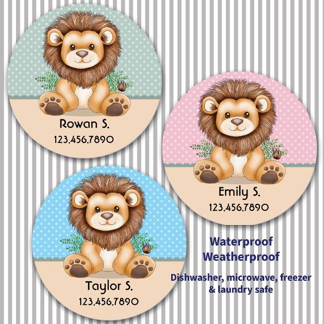 Süße Tier Baby Lion Pink Green Blue Etiketten (Cute Animal Baby Lion Pink Green Blue Personalized Labels)