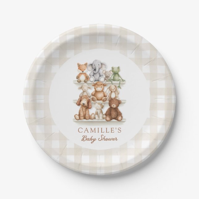 Süße Tier-Baby-Party Gingham  Pappteller (Vorderseite)