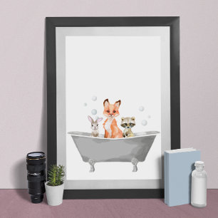 Süße Tier Babys in der Badewanne im Bad Poster