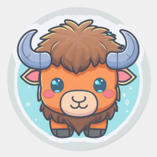 Süße Tier Bison Runder Aufkleber