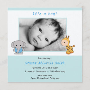Süße Tier Blue Baby Boy Foto Ankündigung