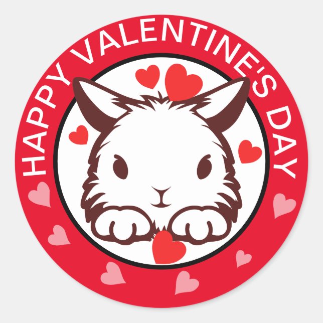 Süße Tier Bunny Heart Red Valentines Sticker (Vorderseite)