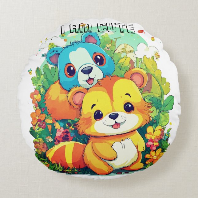 Süße Tier Cartoon Abbildung i niedlich Rundes Kissen (Vorderseite)