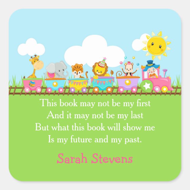 Süße Tier Circus Zug in rosa Aufkleber des Buchzei (Vorderseite)